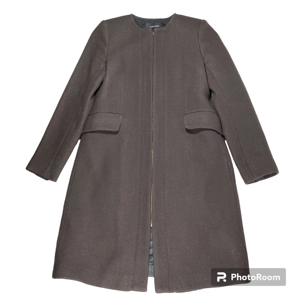 Zara Basic Brown Round Neck Wool Blends Long Coat… - image 2
